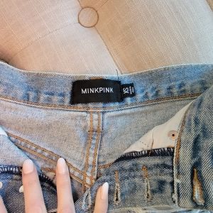 Minkpink high waist Jean Shorts Denim Xs distressed ripped